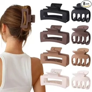 SMKSL Medium Hair Clips Set – 8 Pcs, 2 Sizes & 2 Styles, Brown, Durable Plastic & Metal Spring