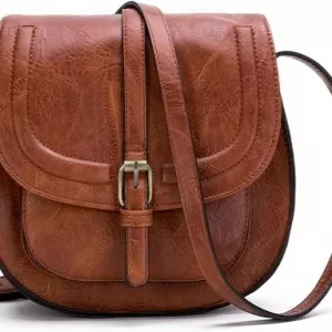 AFKOMST Saddle Crossbody – Vintage Vegan Leather, Magnetic Snap, Adjustable Strap, Small Purse