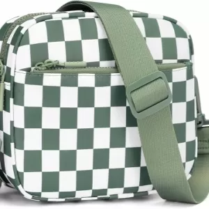 AMZFROG Checkered Crossbody – Small Nylon Purse, Wide Strap, Multi-Pockets, Lightweight