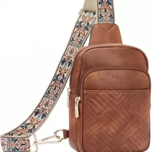 BOSTANTEN Quilted Sling Bag – Large Capacity, Water-Repellent PU, Adjustable Guitar Strap
