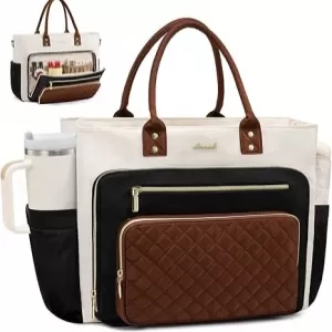 LOVEVOOK Teacher Tote – 40oz Cup Holder, 3 Front Zip Pockets, Laptop Bag, Waterproof