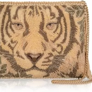 Mary Frances Savage Crossbody – Hand-Beaded Tiger Motif, Removable Chain Strap, Zipper Closure