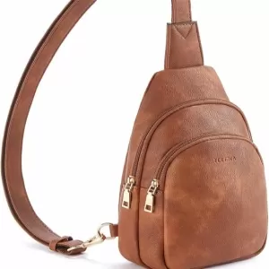 Telena Leather Sling Bag – Crossbody Fanny Pack, 5 Card Slots, Anti-Theft Pocket, Adjustable Strap