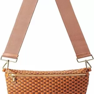 Zyberion Woven Crossbody – Hand-Woven PU, Checkered Bum Bag, Water-Resistant, 2-in-1