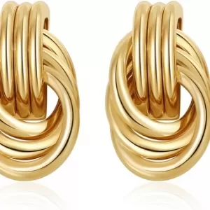 SHERLOVE Chunky Knot Drop Earrings – 14K Gold Plated, Statement Dangle, Lightweight Hypoallergenic