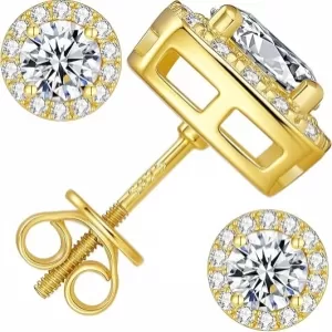 SUNFFEL Moissanite Halo Earrings – 925 Sterling Silver, Round Brilliant, Screw Back, for Women/Men