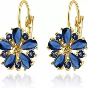 Vintage 14K Gold Plated Flower Birthstone Earrings – Hypoallergenic Leverback Floral