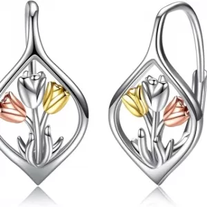 WINNICACA 925 Sterling Silver Leverback Earrings – Dangle Drop Hoop, Gift for Mom/Wife