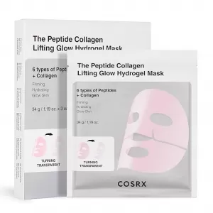 COSRX Pink Peptides Collagen Hydrogel Mask – 3 EA, Lifting & Glow, Overnight, Korean Skincare