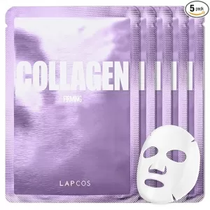 LAPCOS Collagen Sheet Mask – 5 Pack, Firming & Age-Defying, with Peptides & Adenosine