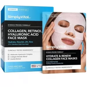SimplyVital Collagen Facial Mask – 7 Pack, with Retinol & Hyaluronic Acid, T-Line & V-Line Design