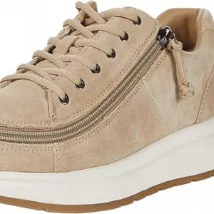BILLY Footwear Comfort Suede Lo Sneakers – Zip Around Shoes with FlipTop Technology for Easy On/Off (Tan)