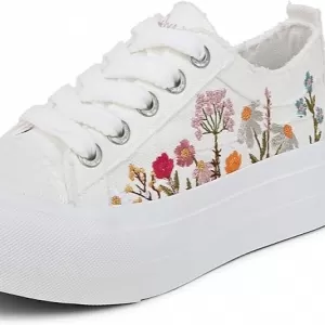 Blowfish Malibu Women's Sadie-Sun Sneakers – Platform Canvas Shoes with Embroidery Detail & BLOOM Foam (White)