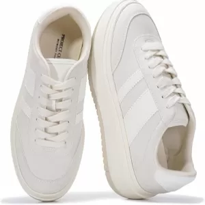 Project Cloud Nita Platform Sneakers for Women – Lightweight Lace Up Shoes with Memory Foam (White-white Stripes)