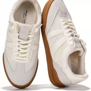 Project Cloud Verdy Genuine Leather Sneakers – Lace Up Casual Shoes with Memory Foam & Non-Slip Sole (White)