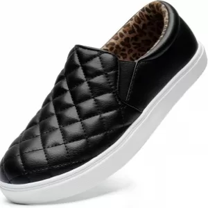 STQ Memory Foam Loafers for Women – Slip-On Quilted Sneakers, Comfort Fall Shoes