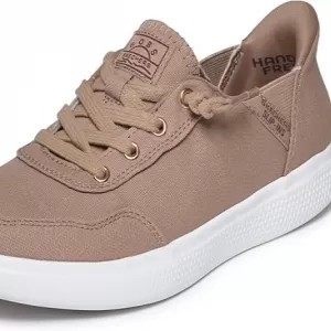 Skechers Hands Free Slip-ins Bobs Skip Cute – Canvas Slip On Shoes with Memory Foam & Heel Pillow (Tan)