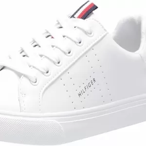 Tommy Hilfiger Women's Lamiss Sneaker – Signature Stripe Lace Up Low Top Shoes (White II)