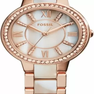 Fossil Virginia Three-Hand Watch – Rose Gold-Tone, Cream Shimmer Dial, Adjust-O-Matic Closure