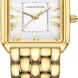 GAOFAN HOUR Square Gold Watch – Vintage Rectangular Case, Roman Dial, Stainless Steel Band with Tool