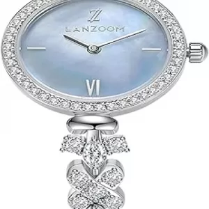 LANZOOM Crystal Watch – Blue Nacre Dial, Round Gold-Tone Case, 3ATM Water Resistant