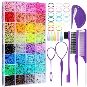 Auroray 2000 Pcs Hair Bands: 32 Colors + 16 Styling Tools, for Kids