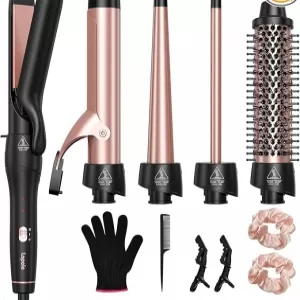 Lopeie 5 in 1 Curling Iron Set: 4 Barrels + Thermal Brush, Dual Voltage