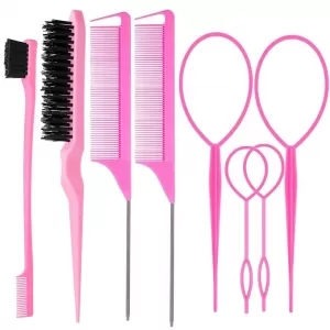 ZVOREI 8Pcs Hair Brushes Set: Topsy Tail Tools, Edge Brush, Rat Tail Comb