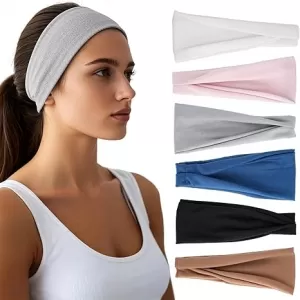 6 Pack Wide Elastic Headbands – Stretchy Sweatbands for Workouts, Yoga, Washing Face