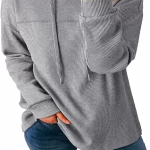 Dokotoo Waffle Knit Hoodie – Drawstring Pullover Sweatshirt Lightweight Hooded Top for Women