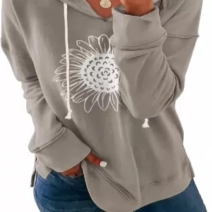 Ovanviso Sunflower Graphic Hoodie – Long Sleeve Drawstring Pullover Sweatshirt Loose Fit Tunic Top