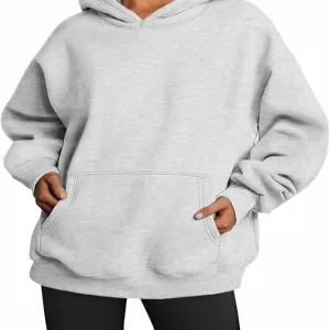 Trendy Queen Oversized Hoodie – Fleece Sweatshirt Fall Fashion Pullover Winter Clothes (Grey)