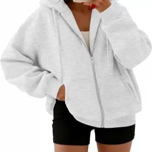 Trendy Queen Zip Up Hoodie – Oversized Sweatshirt for Women 2026 (Grey)