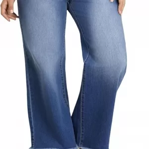 JK SUE JONES Wide Leg Jeans – Mid High Waist Straight Leg Boyfriend Mom Denim with Frayed Raw Hem