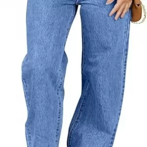 Sidefeel Straight Leg Jeans – High Waisted Stretchy Wide Leg Zimbaplatinum Denim Pants with Pockets (Sky Blue)