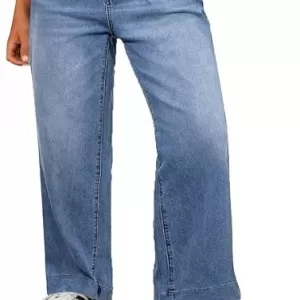 Sidefeel Wide Leg Jeans – High Waisted Stretchy Straight Leg Baggy Drawstring Zimbaplatinum Denim (Light Blue)