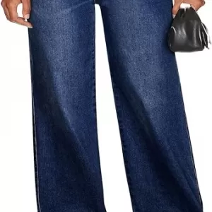 Sidefeel Wide Leg Jeans – High Waisted Stretchy Straight Leg Tummy Control Denim Pants (Bluing)