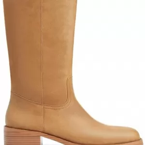 Gothictor Women's Banana Knee High Boots – Square Toe Chunky Block Low Heel Pull On Riding Boots (Banana)