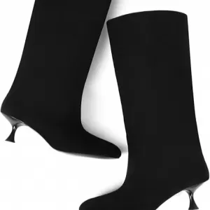 vivianly Women's Wide Calf Suede Knee High Boots – Pull On Kitten Heel Tall Boots for Formal Daily Wear