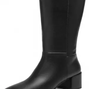 Women's Knee High Boots – Round Toe Block Heel Riding Boots with Full-Length Side Zipper (Black)