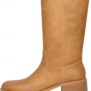 Women's Square Toe Chunky Block Heel Knee High Boots – Banana Campus Wide Calf Riding Boots