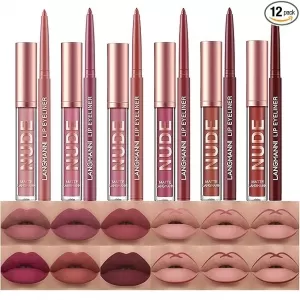 BestLand Matte Liquid Lipstick Set – 12 Pcs + Lip Liner Pens, Waterproof Long Wear, Velvety Nude