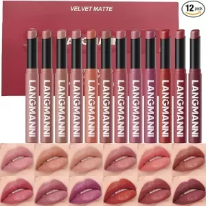 Jolilab Velvet Matte Lipstick Set – 12 Pcs, Nude Matte Soft Dark Colors, Long-Lasting Waterproof