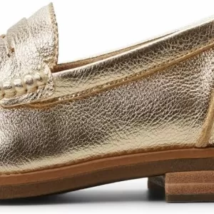 Sperry Women's Seaport Penny Loafer – Gold Metallic Leather Penny Loafers with Memory Foam Insole