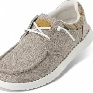 STQ Women's Lace Up Loafers – Orthopedic Canvas Boat Shoes with Removable Arch Support (Taupe)