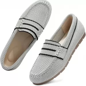 Vespiero Women's Zebra Knit Loafers – Slip On Work Flats with Memory Foam & Arch Support (Zebra White)