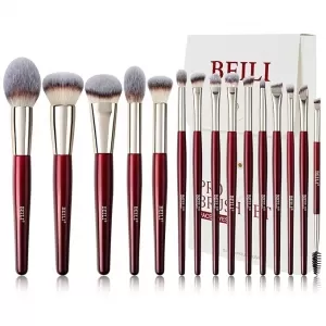 BEILI 15 Pcs Eyeshadow Brush Set: Premium Synthetic, Red Gift Box
