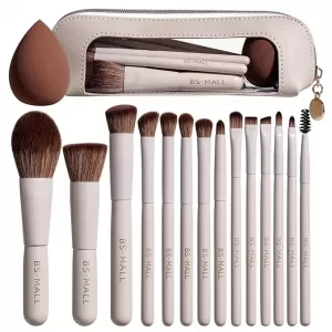 BS-MALL 14 Pcs Brush Set + Sponge: Essential Face & Eye, Travel Case