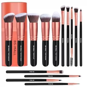 BS-MALL 14 Pcs Rose Golden Set: Premium Synthetic, Travel Case