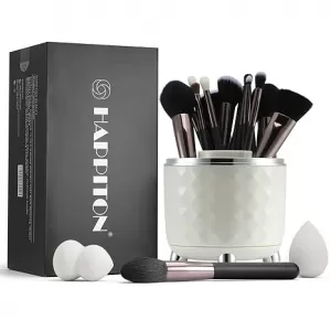 HAPPITON 17 Pcs Set: Rotating Turnable Holder, Face & Eye Brushes
